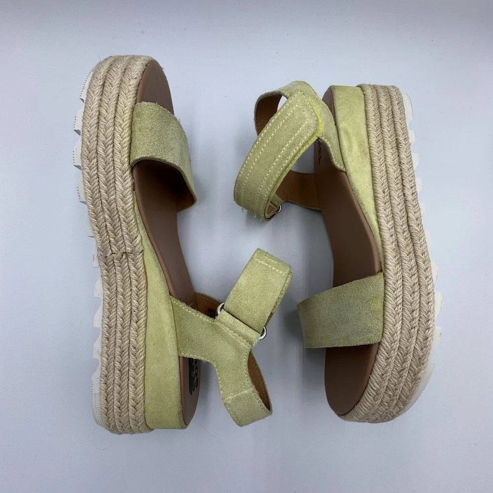 Sorel Cameron Espadrille Sandals Women's 9.5 Neon Green Yellow NL 4014-757‎ READ